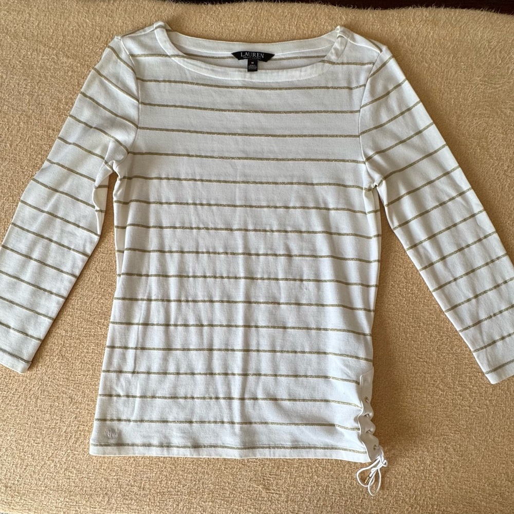 Ralph Lauren White and Gold Long Sleeve Tee